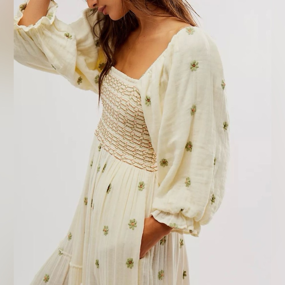 Free People Cream and Green Maxi Dress